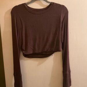 Aerie Purple stripe Cropped Workout Top with Thumbholes